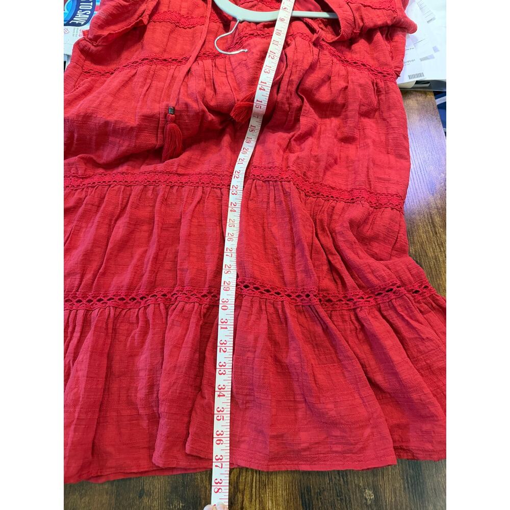 Knox Rose Red Boho Knee Length Cotton Dress 3/4 Sleeve XXL Tiered Lined - Picture 4 of 5